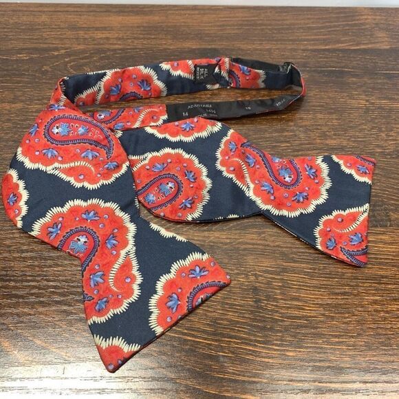 Men's Vintage Floral Paisley Design Bow Tie Red/Blue Adjustable - Picture 1 of 5